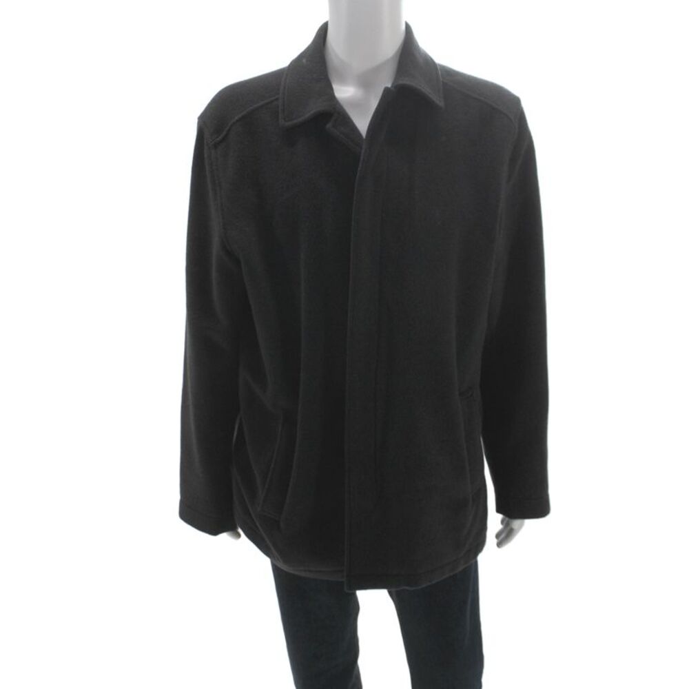 Tommy Bahama Mens Overcoat Black Virgin Wool Button Solid Fall Size L